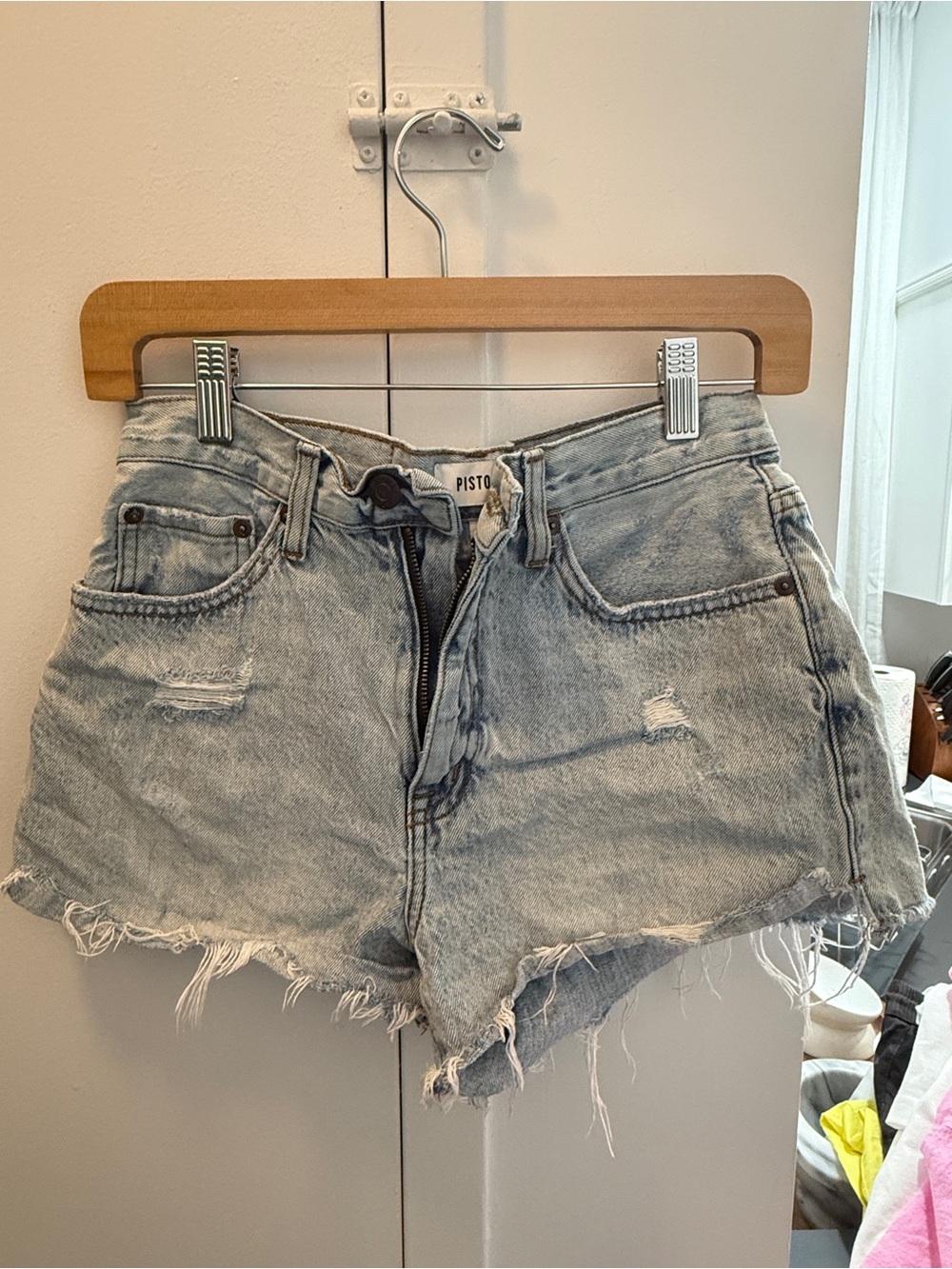 Pistola Faded Light Blue Distressed Denim Cutoff Shorts